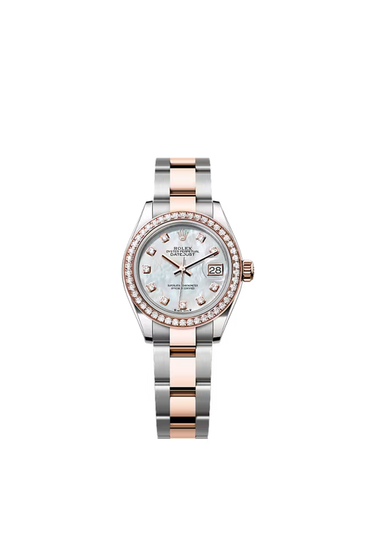 Women’s Rolex Lady-Datejust 279381RBR 28mm Oystersteel & Everose Gold with Diamonds White Mother-of-Pearl Dial - Zeuskicks