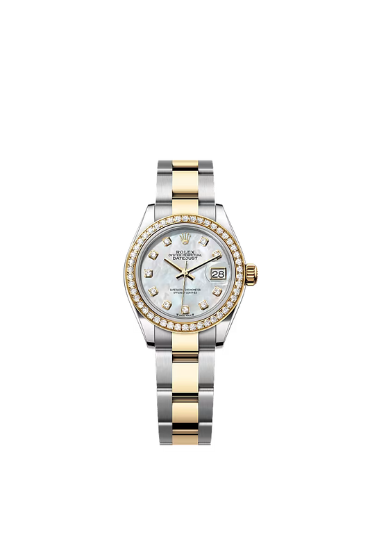 Ladies’ Rolex Lady-Datejust 28 mm Oystersteel & Yellow Gold – 279383RBR – White Mother-of-Pearl Dial with Diamond Bezel - Zeuskicks