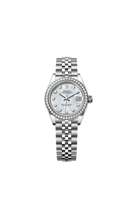 Women’s Rolex Lady-Datejust 279384RBR 28mm White Rolesor Mother-of-Pearl Diamond Watch - Zeuskicks
