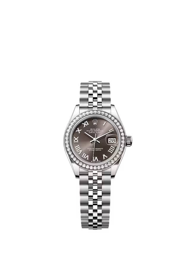 Ladies’ Rolex Lady-Datejust 28 mm 279384RBR Oystersteel & White Gold Watch – Diamond Bezel, Dark Grey Dial - Zeuskicks