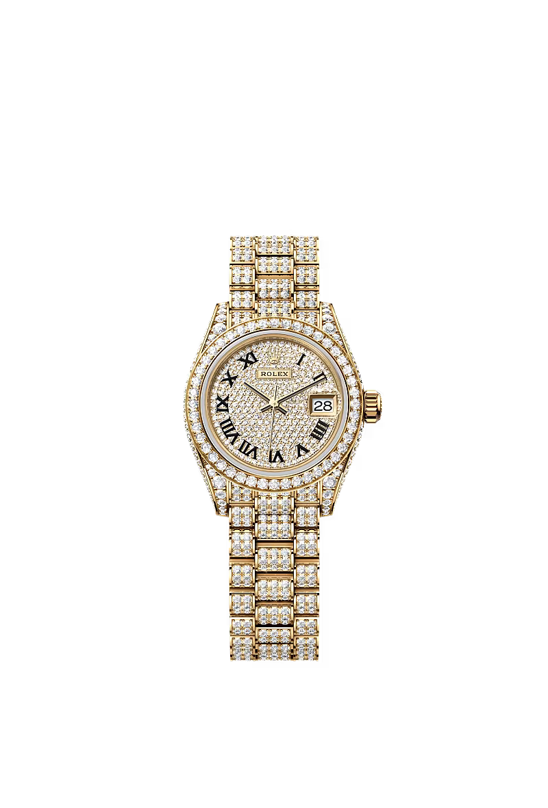 Rolex Lady-Datejust 28 mm Yellow Gold – Diamond-Paved Dial & President Bracelet 596 Diamonds - Zeuskicks