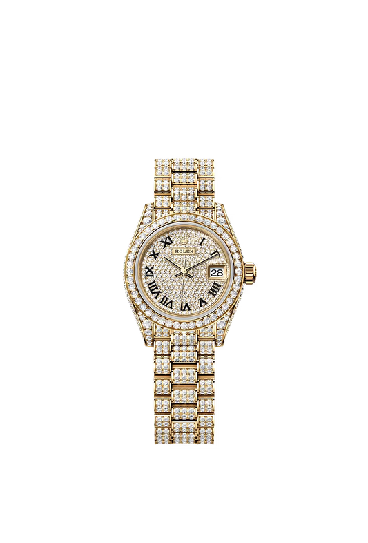 Rolex Lady-Datejust 28 mm Yellow Gold – Diamond-Paved Dial & President Bracelet 596 Diamonds - Zeuskicks