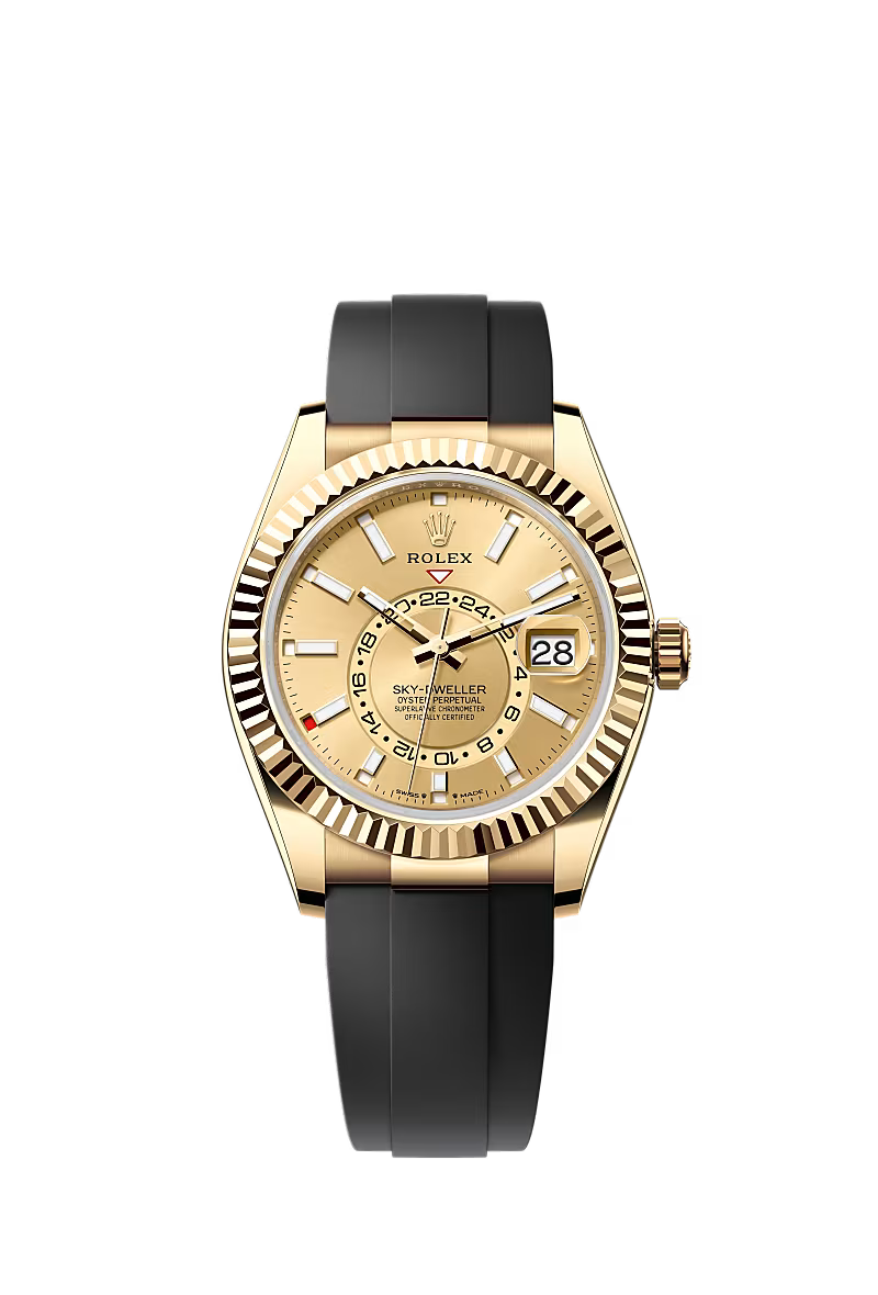 Men’s Rolex Sky-Dweller 42 mm Oysterflex 18 kt Watch – Champagne Dial (Reference 336238) - Zeuskicks