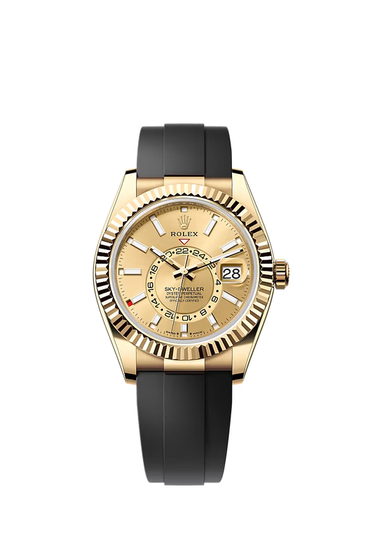 Men’s Rolex Sky-Dweller 42 mm Oysterflex 18 kt Watch – Champagne Dial (Reference 336238) - Zeuskicks