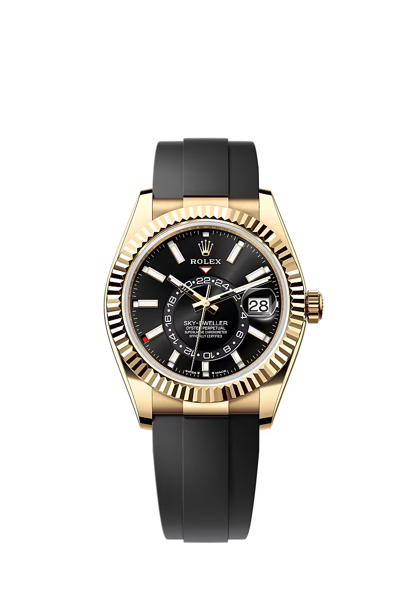 Men’s Rolex Sky-Dweller 42 mm Oysterflex 18 kt Watch – Bright Black Dial (Reference 336238) - Zeuskicks