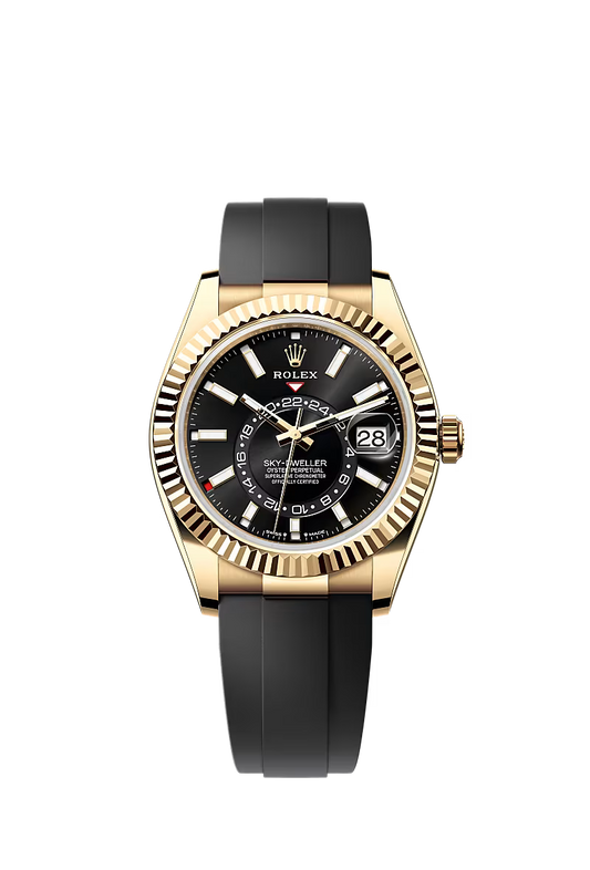 Men’s Rolex Sky-Dweller 42 mm Oysterflex 18 kt Watch – Bright Black Dial (Reference 336238) - Zeuskicks
