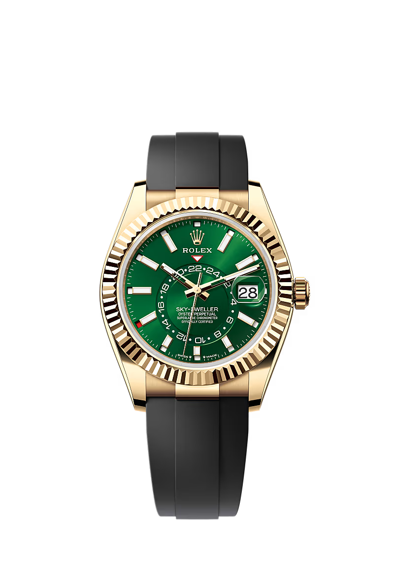 Men’s Rolex Sky-Dweller 42 mm Oysterflex 18 kt Watch – Bright Green Dial (Reference 336238) - Zeuskicks