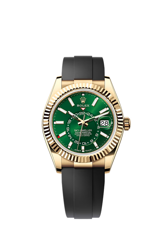 Men’s Rolex Sky-Dweller 42 mm Oysterflex 18 kt Watch – Bright Green Dial (Reference 336238) - Zeuskicks