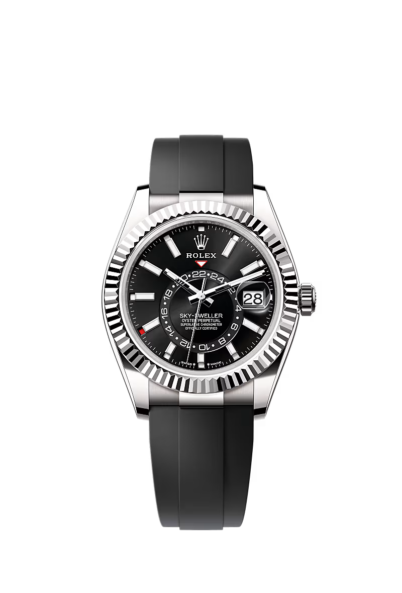 Men’s Rolex Sky-Dweller 42 mm White Gold Automatic Watch – Bright Black Dial - Zeuskicks