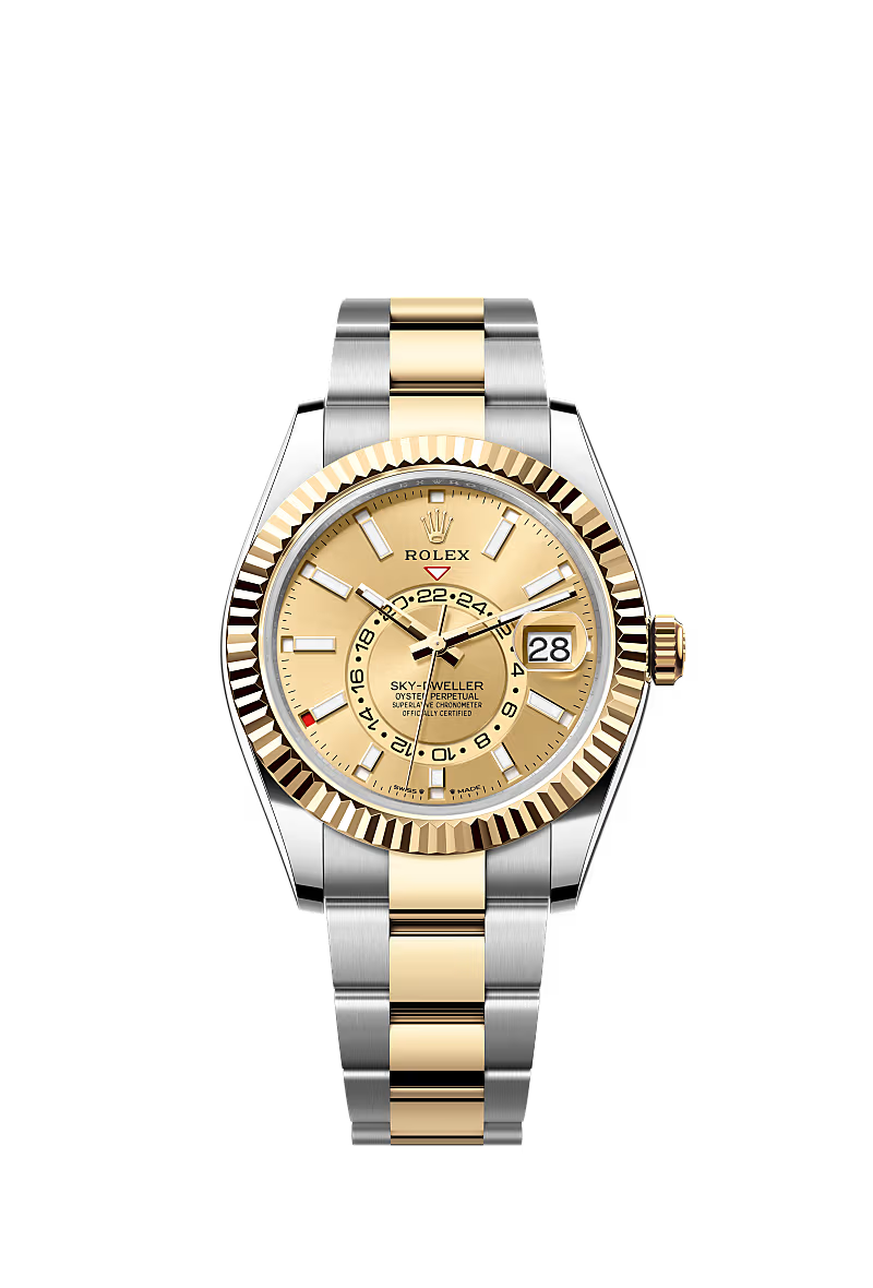 Men’s Rolex Sky-Dweller 42 mm Oystersteel Watch – Champagne Dial (Reference 336933) - Zeuskicks