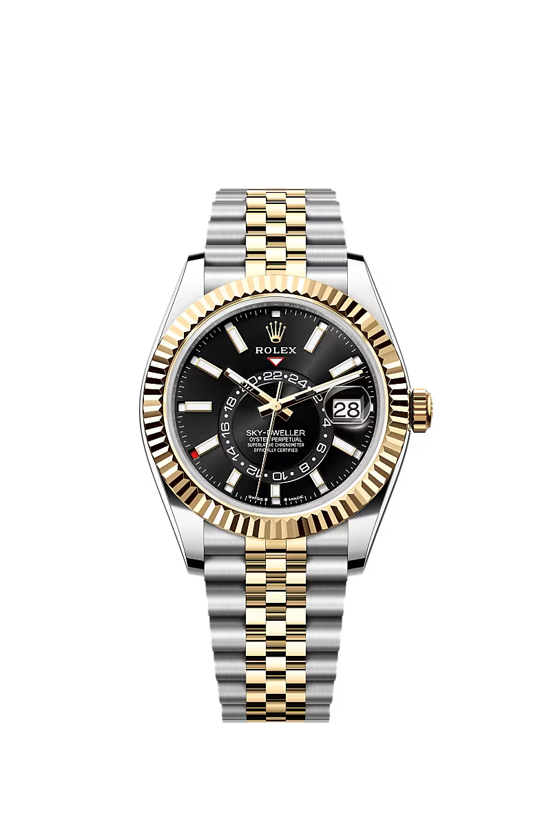 Men’s Rolex Sky-Dweller 42 mm Jubilee Oystersteel Watch – Bright Black Dial (Reference 336933) - Zeuskicks