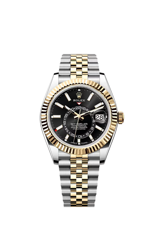 Men’s Rolex Sky-Dweller 42 mm Jubilee Oystersteel Watch – Bright Black Dial (Reference 336933) - Zeuskicks