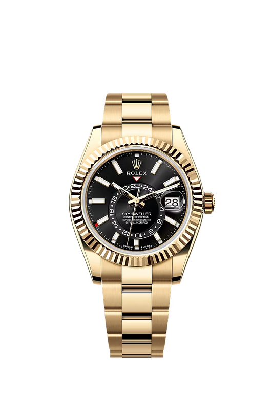 Men’s Rolex Sky-Dweller 42 mm Yellow Gold Automatic Watch – Bright Black Dial (Reference 336238) - Zeuskicks