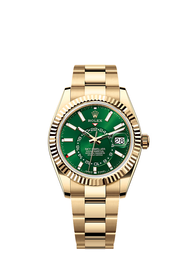 Men’s Rolex Sky-Dweller 42 mm Yellow Gold Watch – Bright Green Dial (Reference 336938) - Zeuskicks