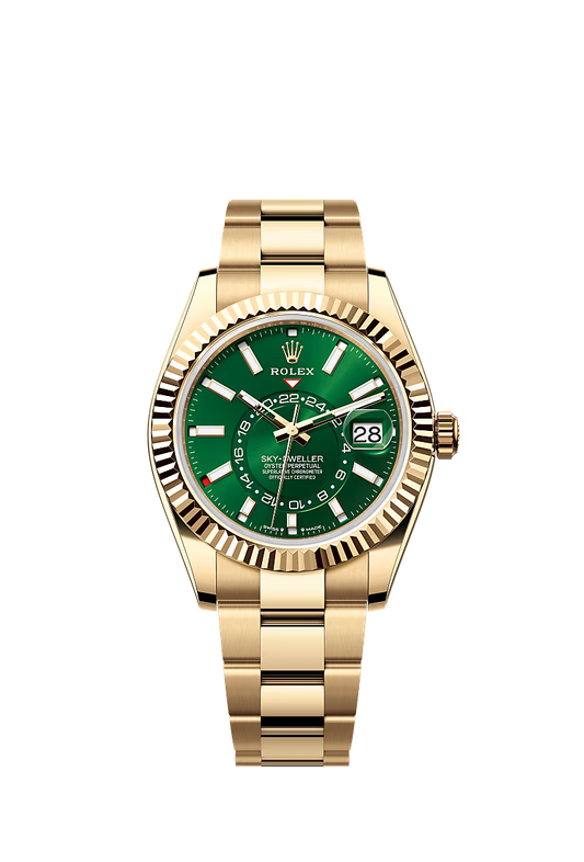 Men’s Rolex Sky-Dweller 42 mm Yellow Gold Watch – Bright Green Dial (Reference 336938) - Zeuskicks