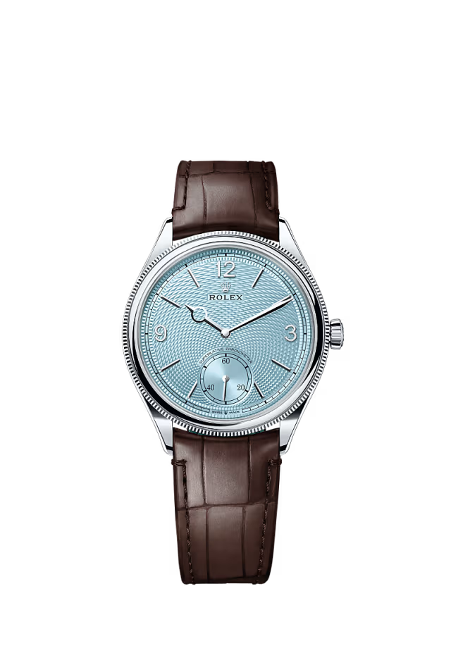 Men’s Rolex 1908 52506 39 mm Platinum Leather Strap Automatic Watch – Ice Blue Dial