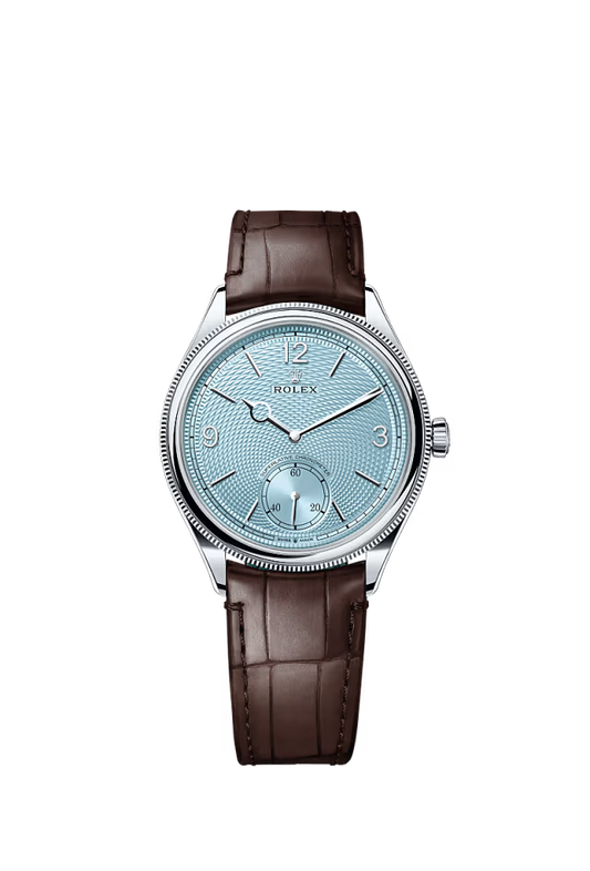 Men’s Rolex 1908 52506 39 mm Platinum Leather Strap Automatic Watch – Ice Blue Dial
