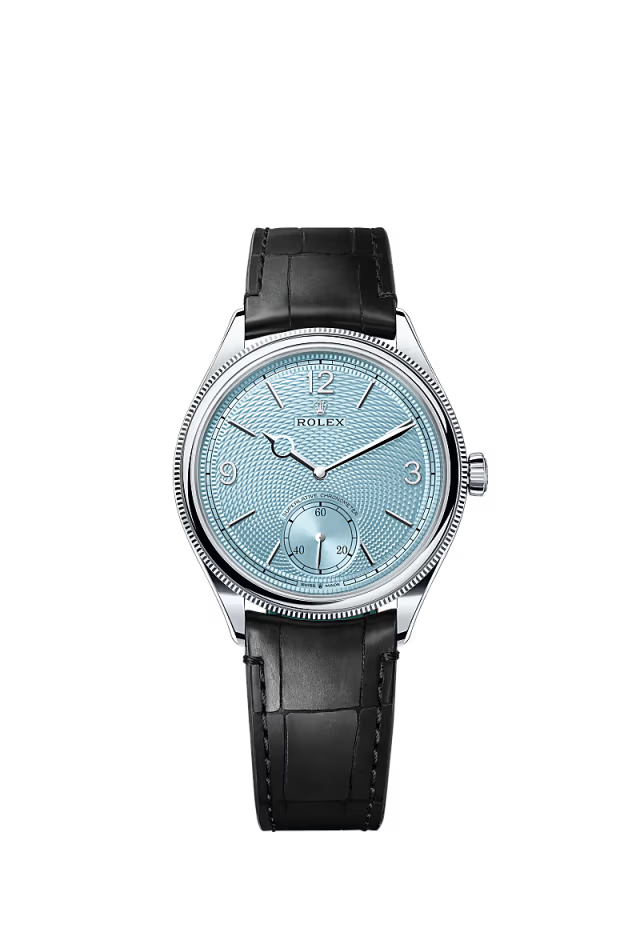 Men’s Rolex 1908 52506 39 mm Platinum Leather Strap Automatic Watch – Ice Blue Dial