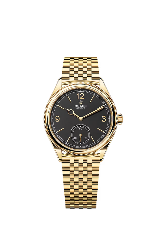 Men’s Rolex 1908 52508 39 mm Yellow Gold Settimo Bracelet Automatic Watch – Intense Black Dial