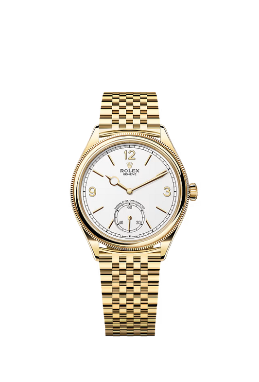 Men’s Rolex 1908 52508 39 mm Yellow Gold Settimo Bracelet Automatic Watch – Intense White Dial