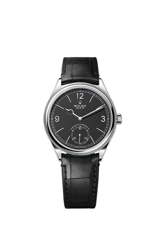 Men’s Rolex 1908 52509 39 mm White Gold Leather Strap Automatic Watch – Intense Black Dial