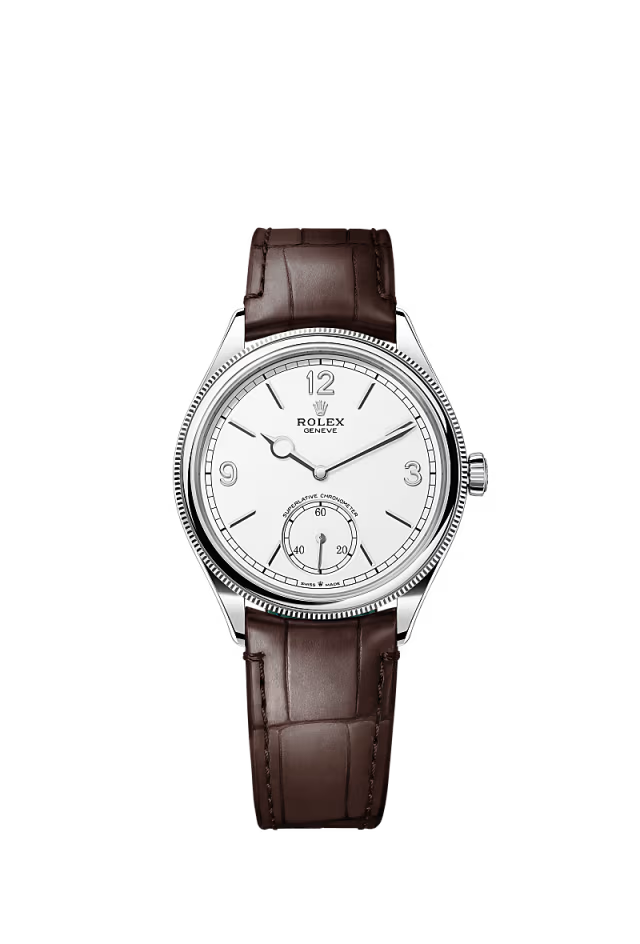 Men’s Rolex 1908 52509 39 mm White Gold Leather Strap Automatic Watch – Intense White Dial