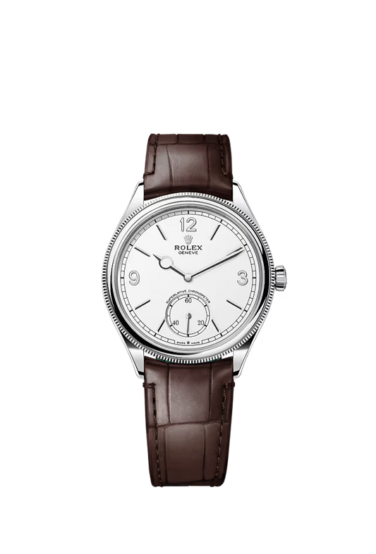 Men’s Rolex 1908 52509 39 mm White Gold Leather Strap Automatic Watch – Intense White Dial