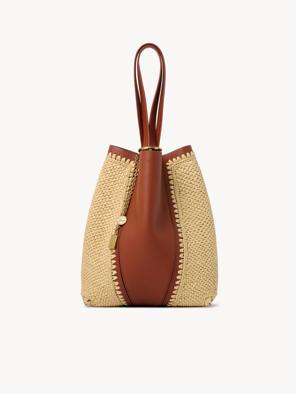 CHLOE Spin tote bag in raffia-effect & leather Clay Brown by CHLOE