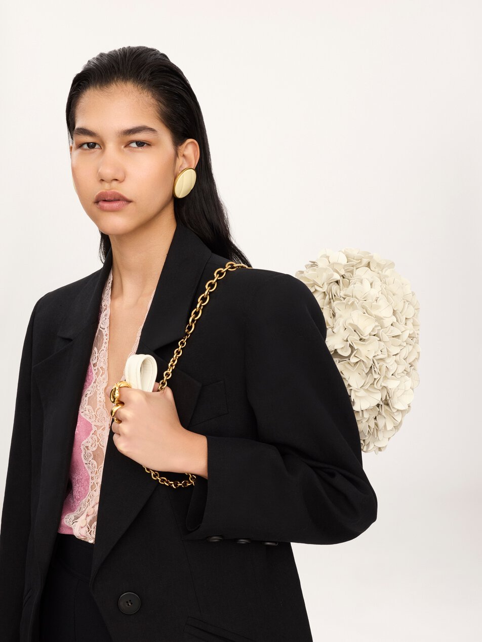 CHLOE Plissé shoulder bag with chain in leather flowers White by CHLOE