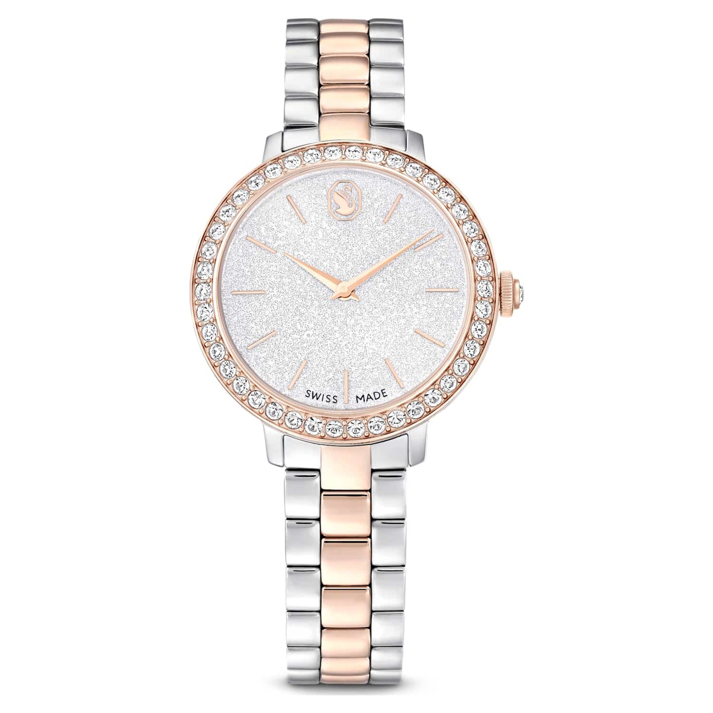 Matrix 3-link watch, Swiss Made, Metal bracelet, Silver tone, Rose gold-tone finish