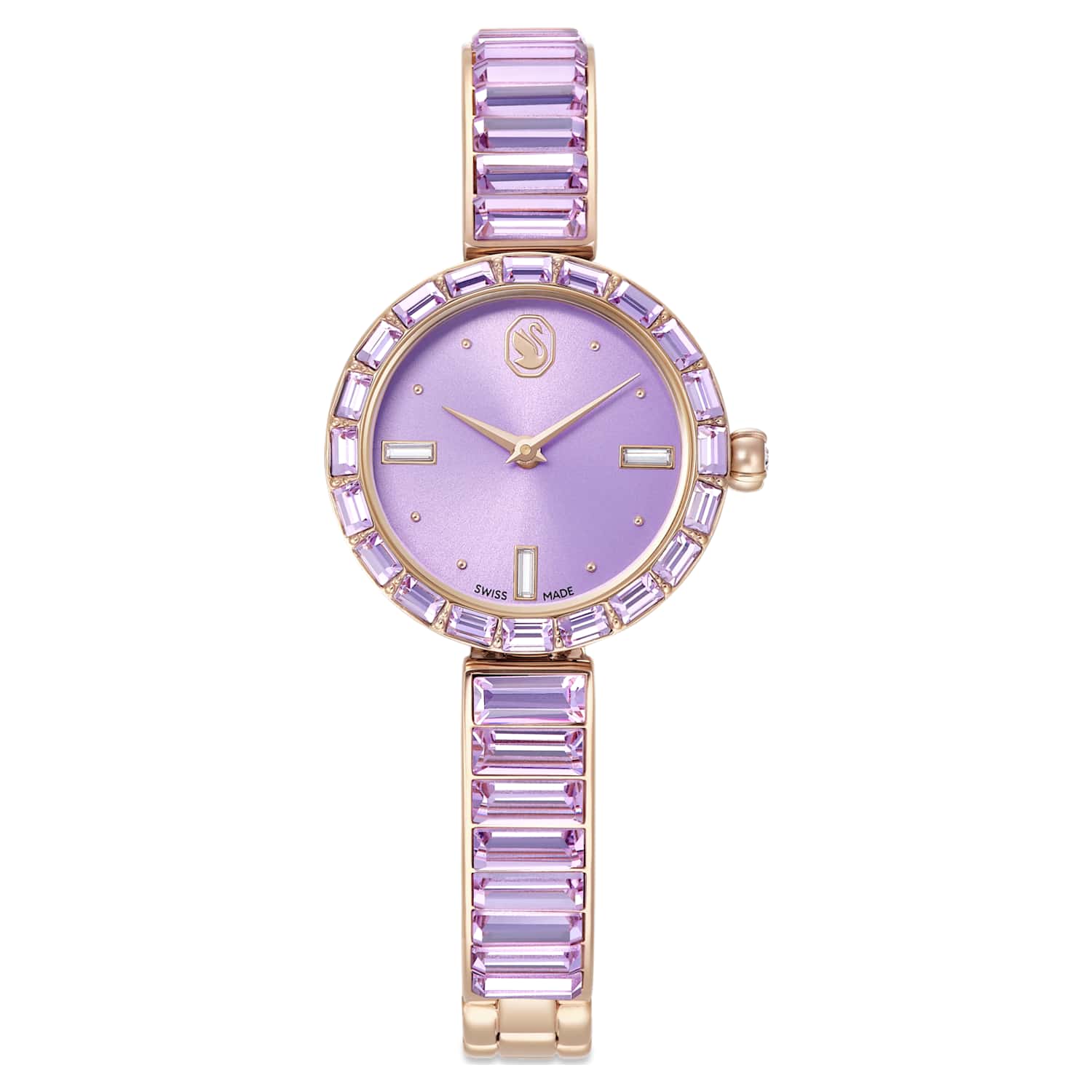 Matrix bangle watch, Swiss Made, Crystal bracelet, Purple, Champagne gold-tone finish