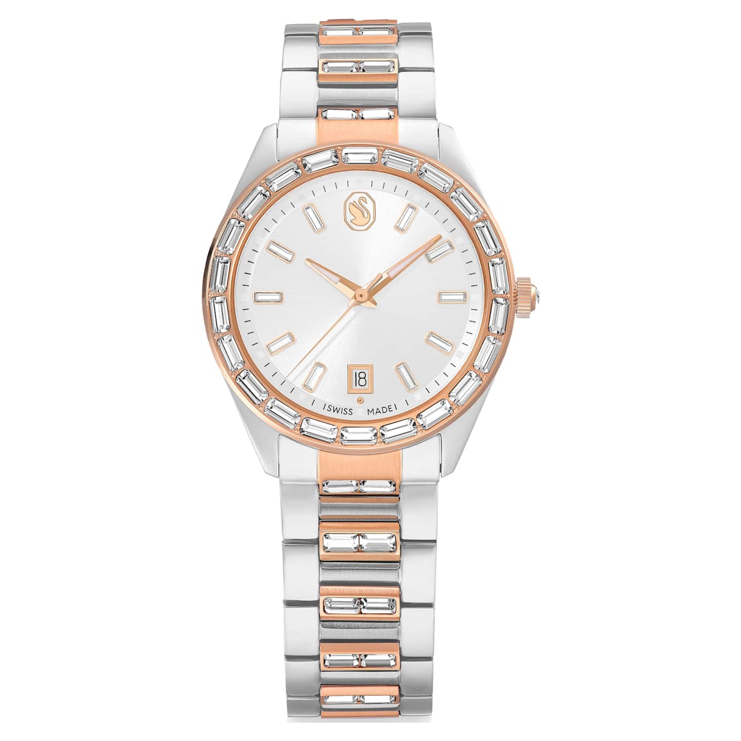 Matrix date watch, Swiss Made, Metal bracelet, Rose gold tone, Mixed metal finish