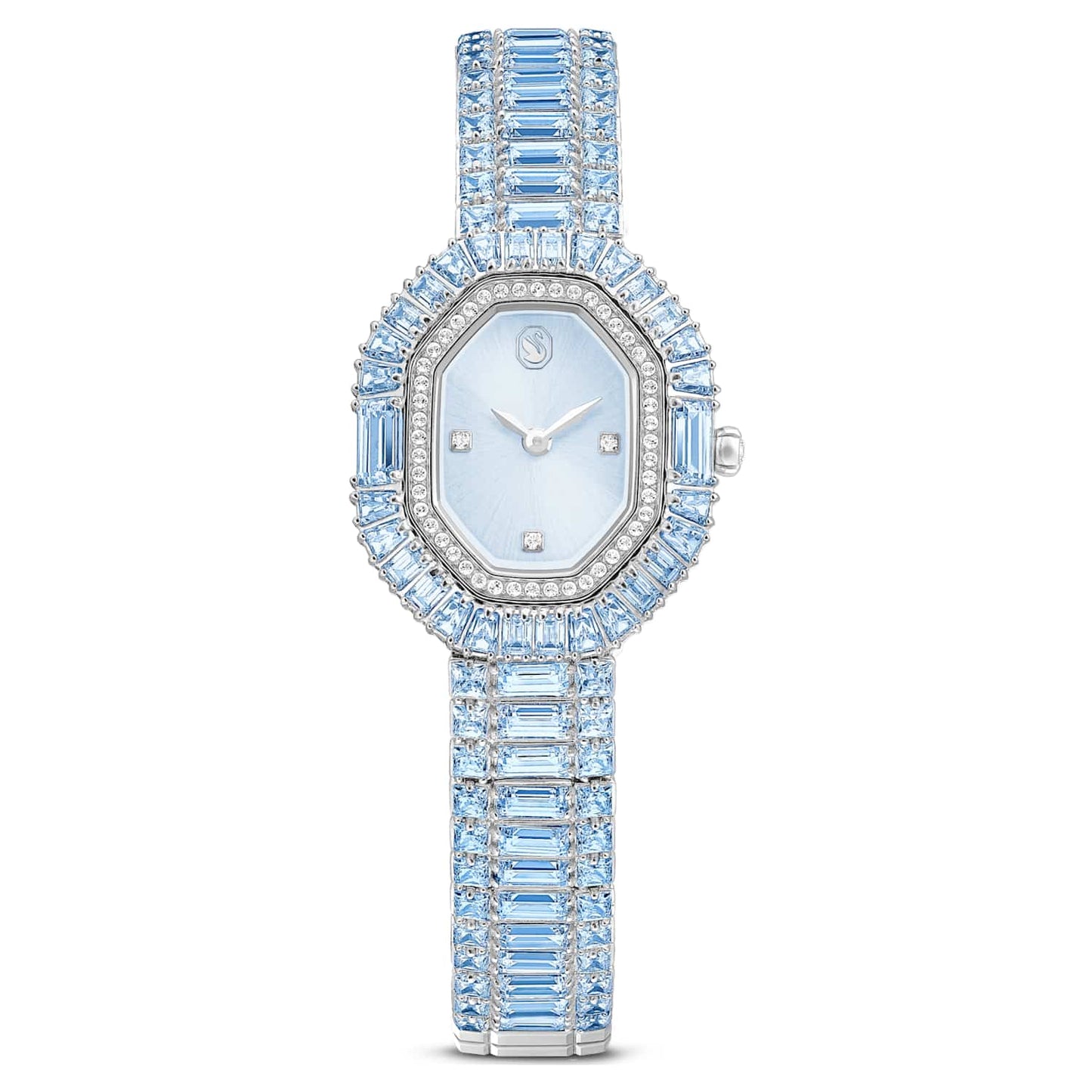 Matrix octagon watch, Baguette cut, Metal bracelet, Blue, Stainless steel