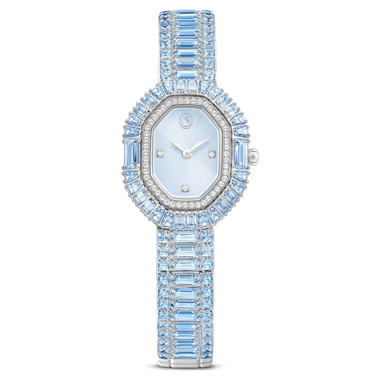 Matrix octagon watch, Baguette cut, Metal bracelet, Blue, Stainless steel