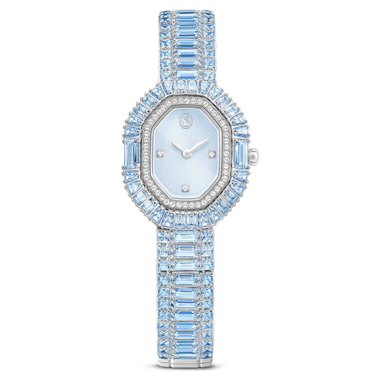 Matrix octagon watch, Baguette cut, Metal bracelet, Blue, Stainless steel