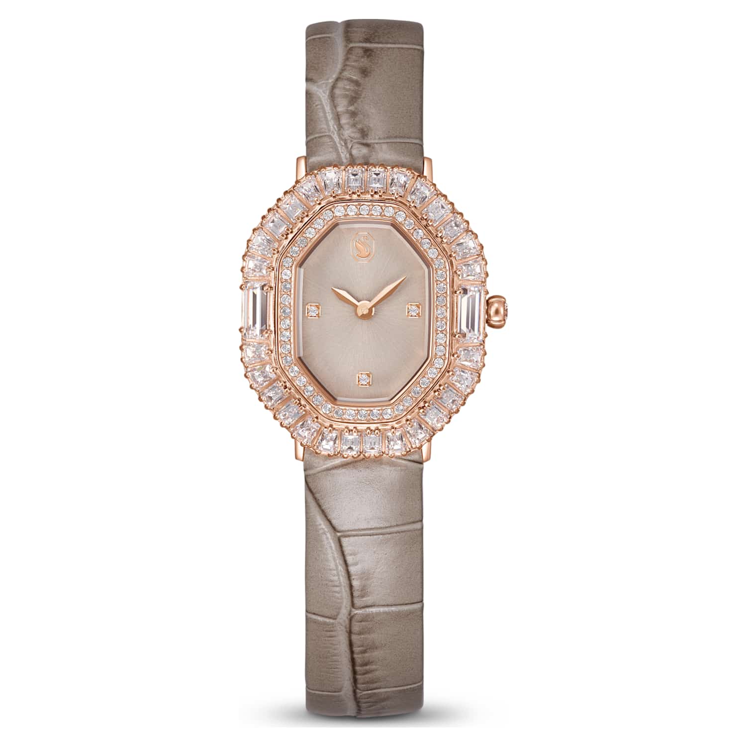 Matrix octagon watch, Leather strap, Beige, Rose gold-tone finish