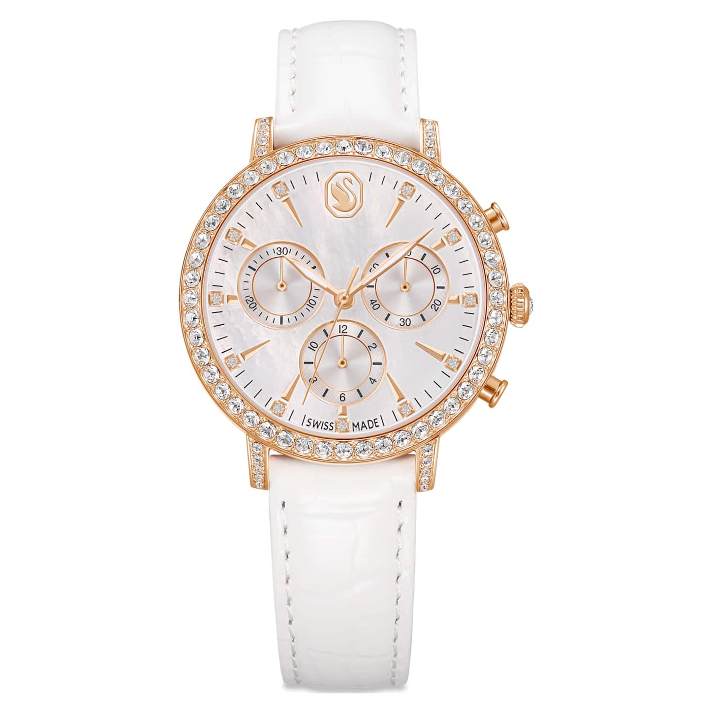 Matrix tennis chrono watch, Swiss Made, Leather strap, Rose gold tone, Rose gold-tone finish