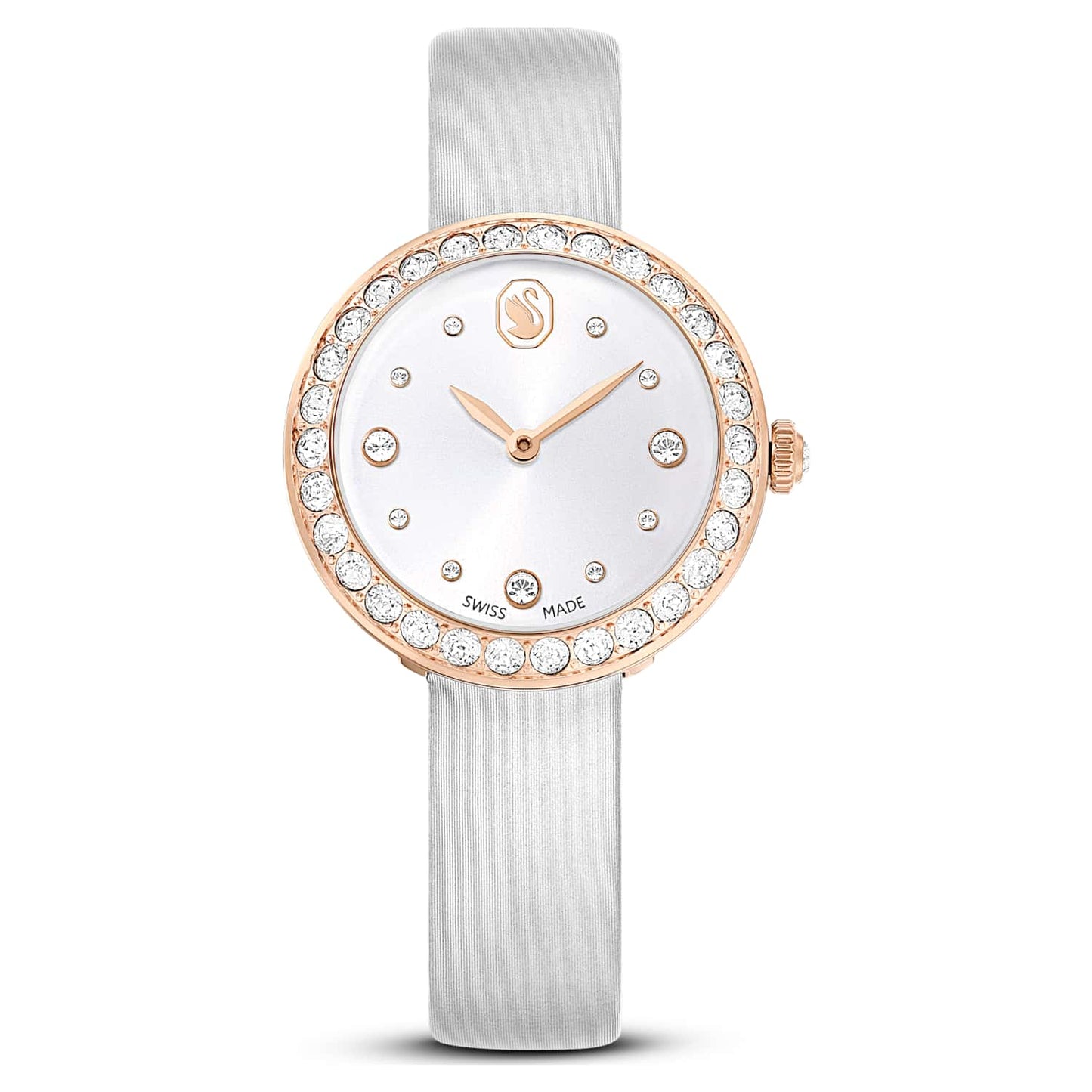 Swarovski Matrix tennis watch, Swiss Made, Leather strap, Gray, Rose gold-tone finish — product photo (5710105)