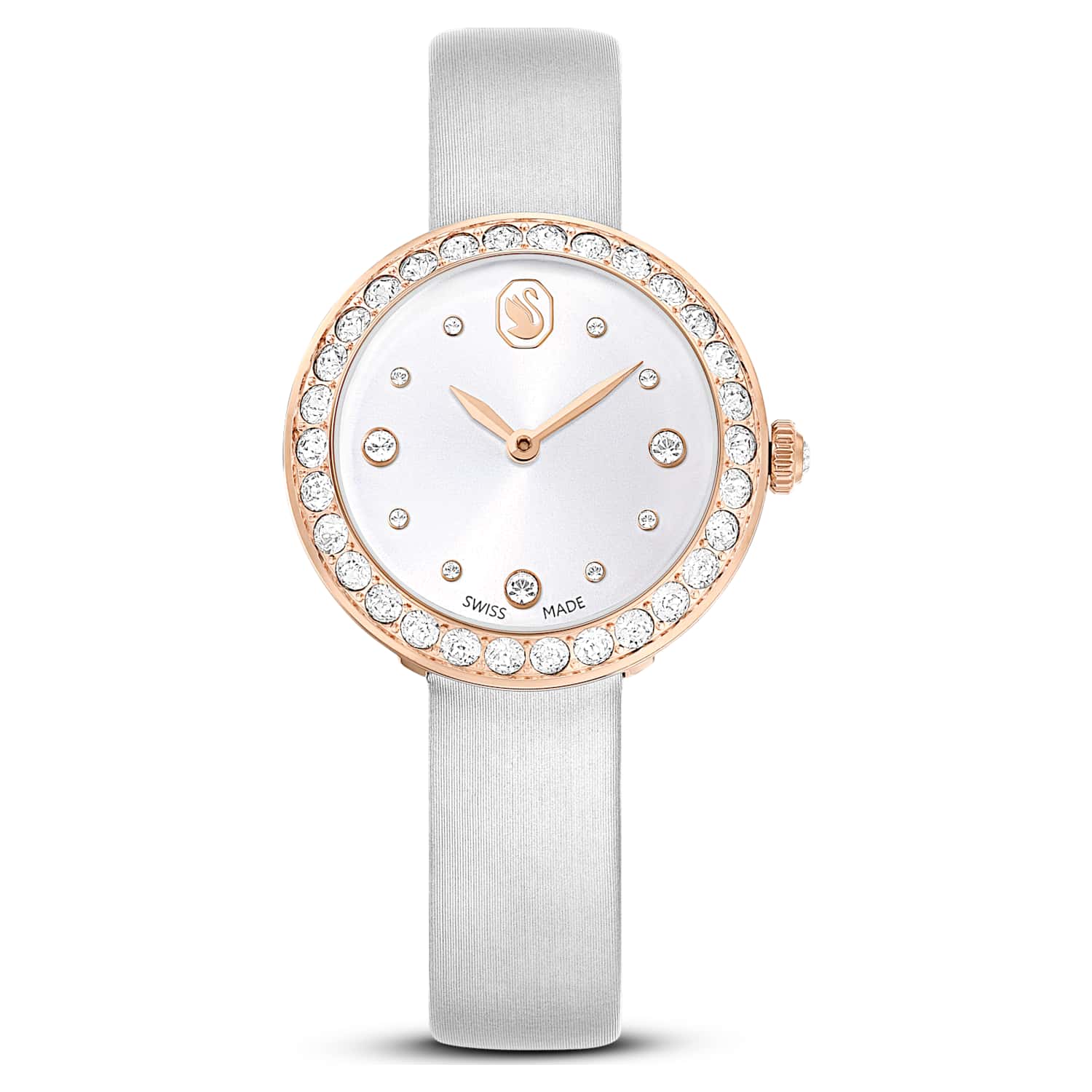 Swarovski Matrix tennis watch, Swiss Made, Leather strap, Gray, Rose gold-tone finish — product photo (5710105)