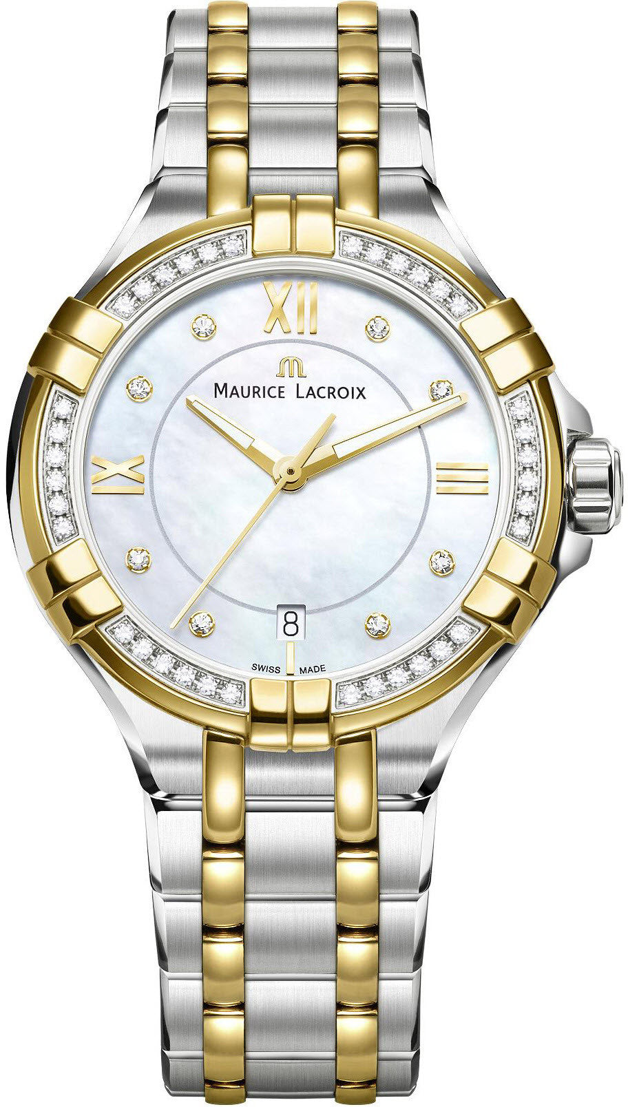 Maurice Lacroix AIKON AI1006-DY503-171-1 two-tone diamond watch with mother-of-pearl dial