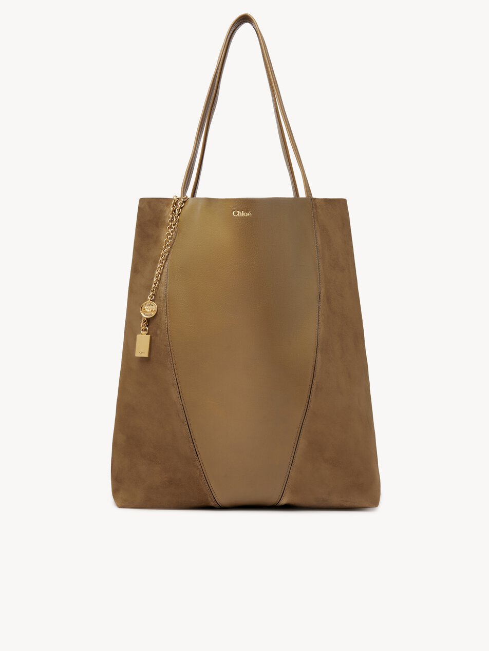 CHLOE Large Chloé Spin tote bag in grained & suede leather Dark Khaki by CHLOE