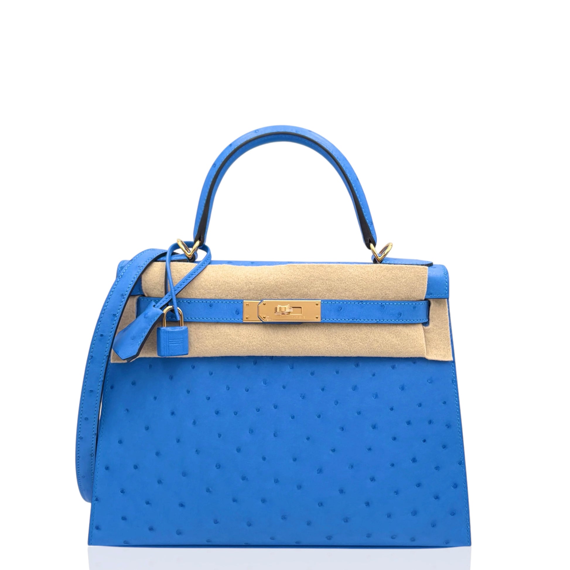 Hermès Kelly 28 – O7 Bleuet Ostrich with Gold Hardware - Zeuskicks