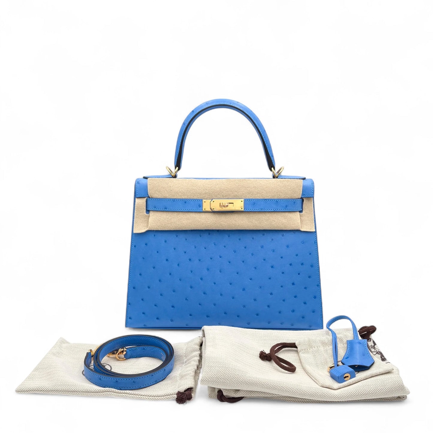 Hermès Kelly 28 – O7 Bleuet Ostrich with Gold Hardware - Zeuskicks