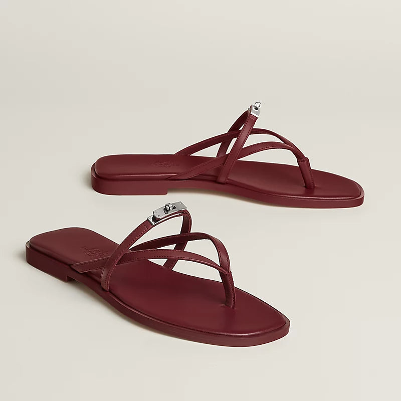 Hermès Miss Sandals – H Red Lambskin with Palladium Buckle