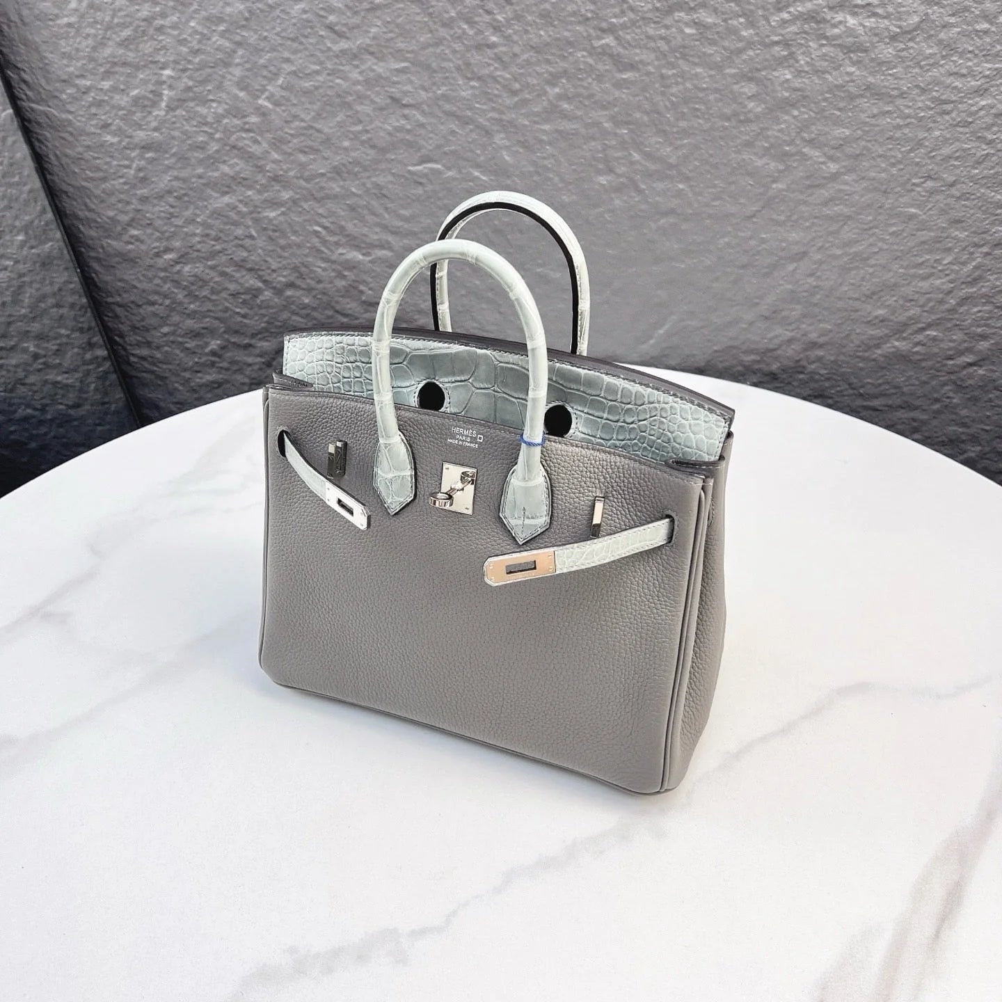 Hermès Birkin 25 Touch – Gris Meyer/Ciment {Togo & Alligator Mat}