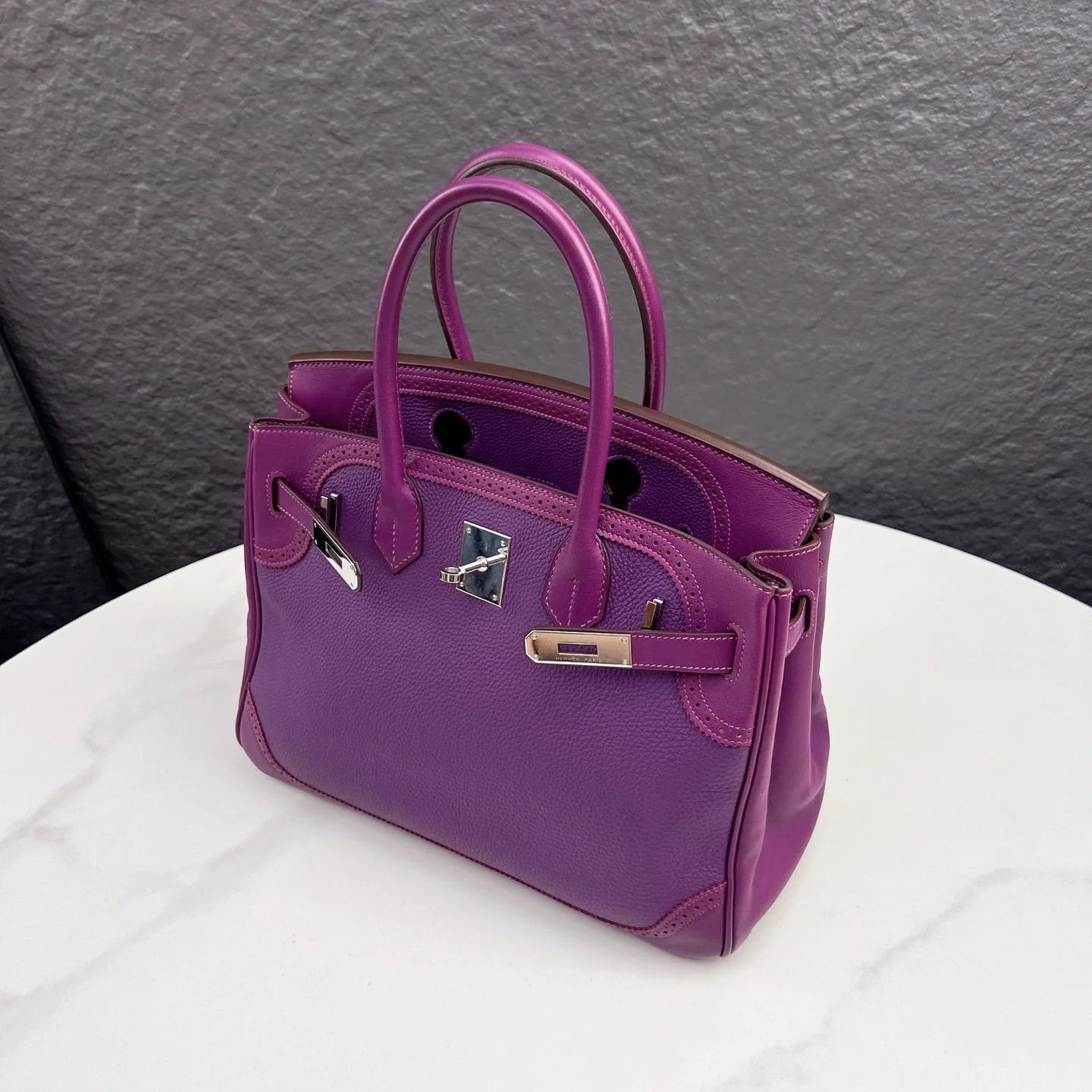 Hermès Birkin 30 – Lace Design in Anemone Purple Togo Leather (2014, Silver Hardware)