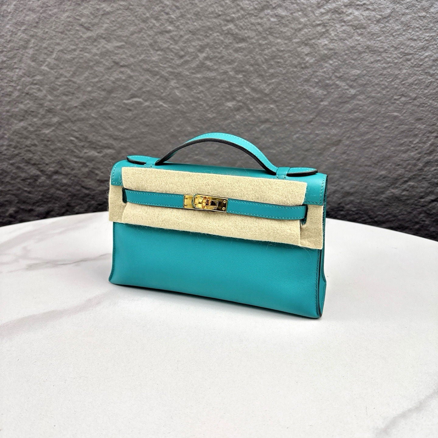 Hermès Kelly Pochette Swift 7F Bleu Paon