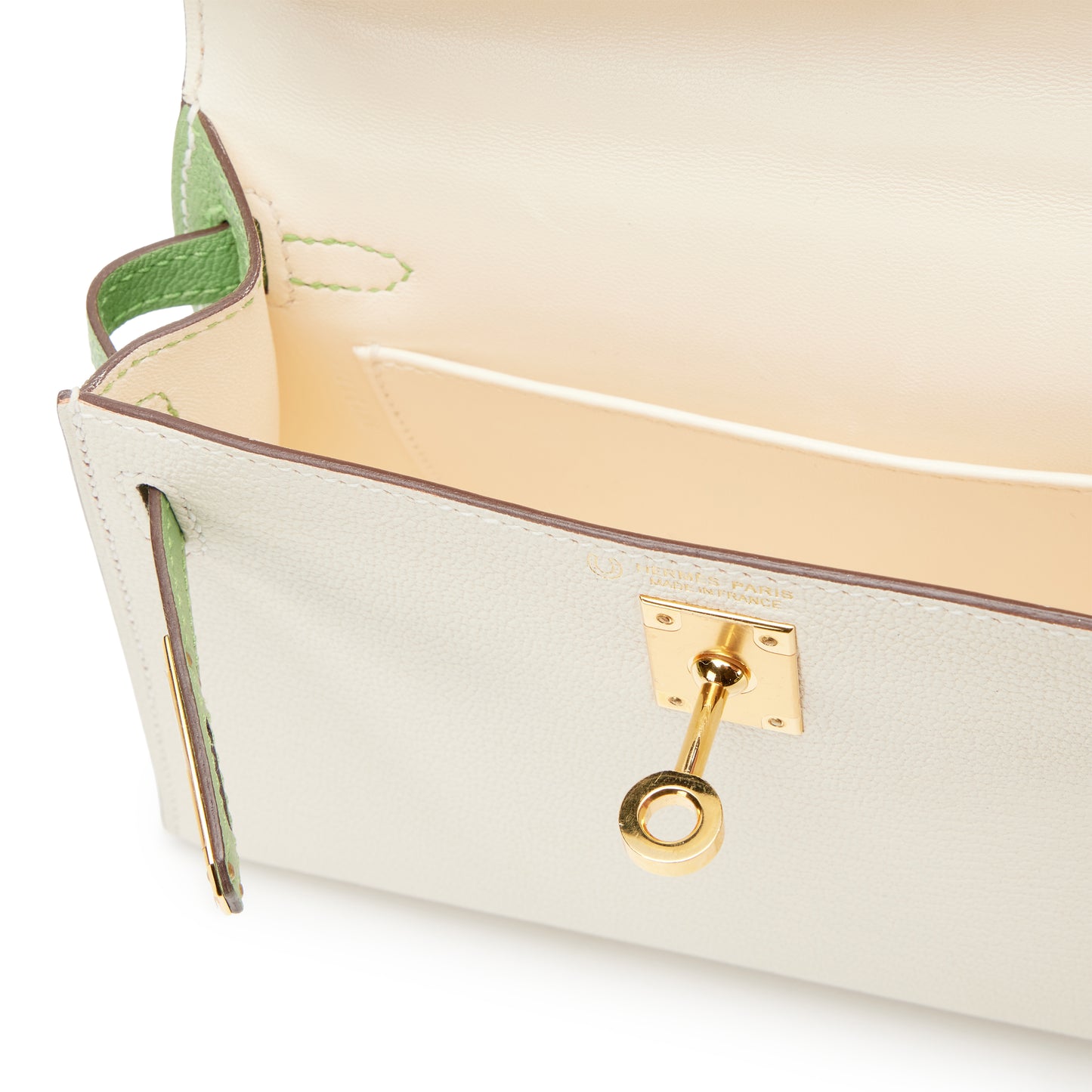 Hermès Mini Kelly 20 II – Nata & Vert Criquet Chèvre Mysore HSS with Gold Hardware