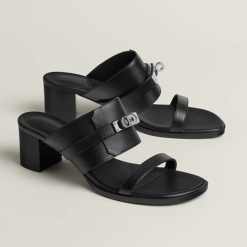Hermes Ninon 50 Sandals – Calfskin (Kelly Buckle, Black) - Zeuskicks