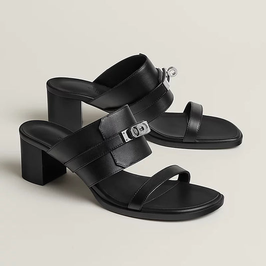 Hermes Ninon 50 Sandals – Calfskin (Kelly Buckle, Black) - Zeuskicks